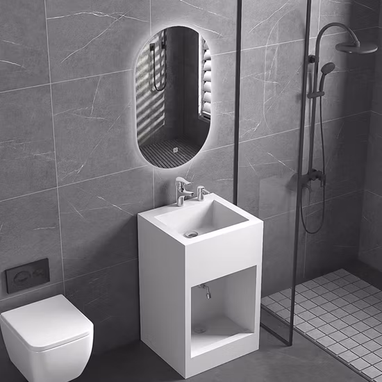 Lavandino sospeso a parete con lavabo monopezzo in ceramica per sanitari da bagno moderni